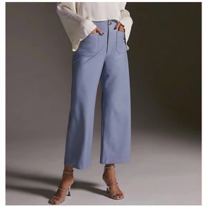 Maeve by Anthropologie The Colette Cropped Wide Leg Blue Faux Leather Pants 27